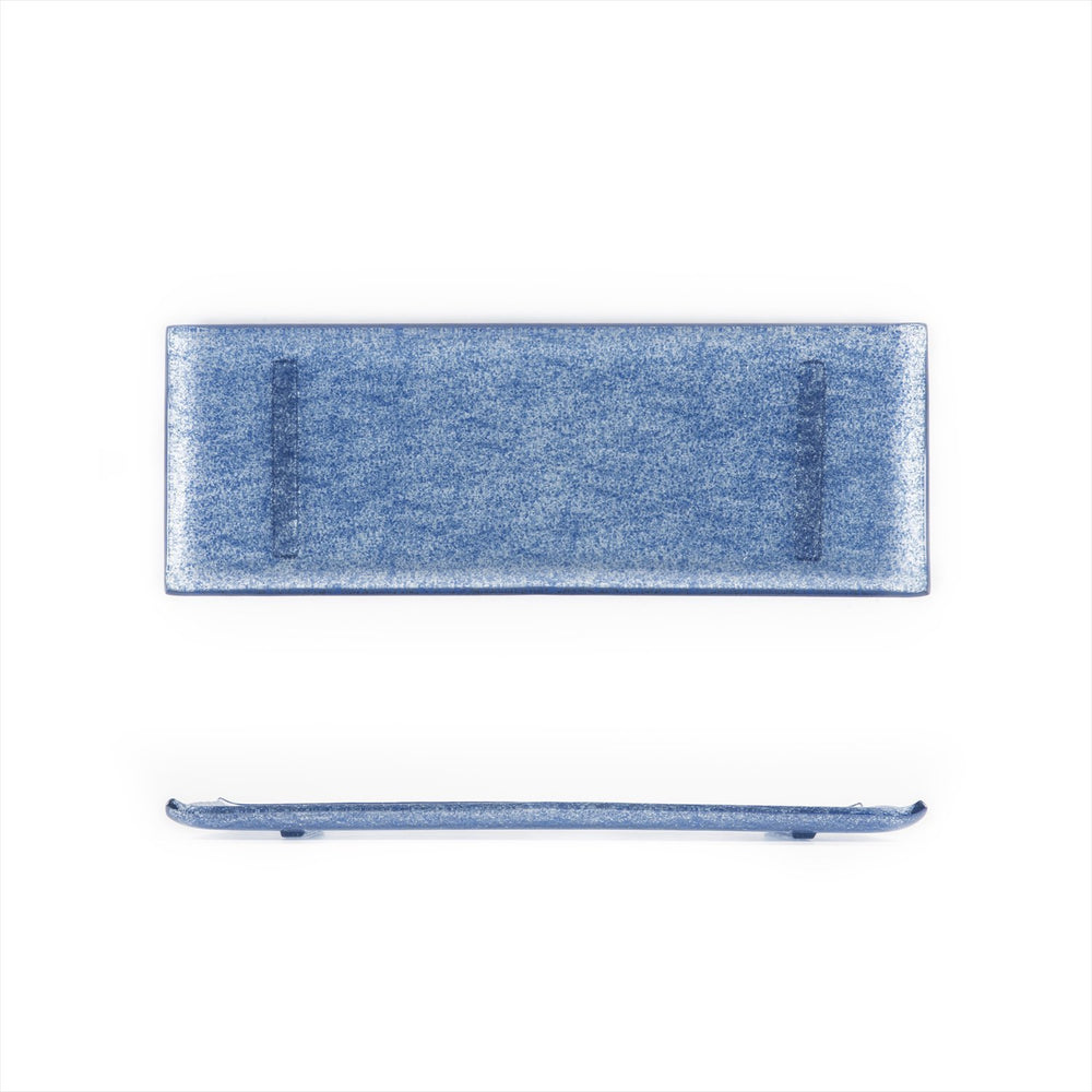 Turgla Fusion Glass 13.75" x 5" x h:0.5" Rectangular Blue Glass Platter