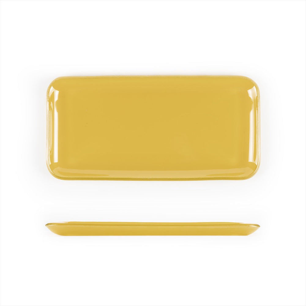 Turgla Fusion Glass 12.25" x 6" x h:1" Rectangular Turmeric Glass Platter