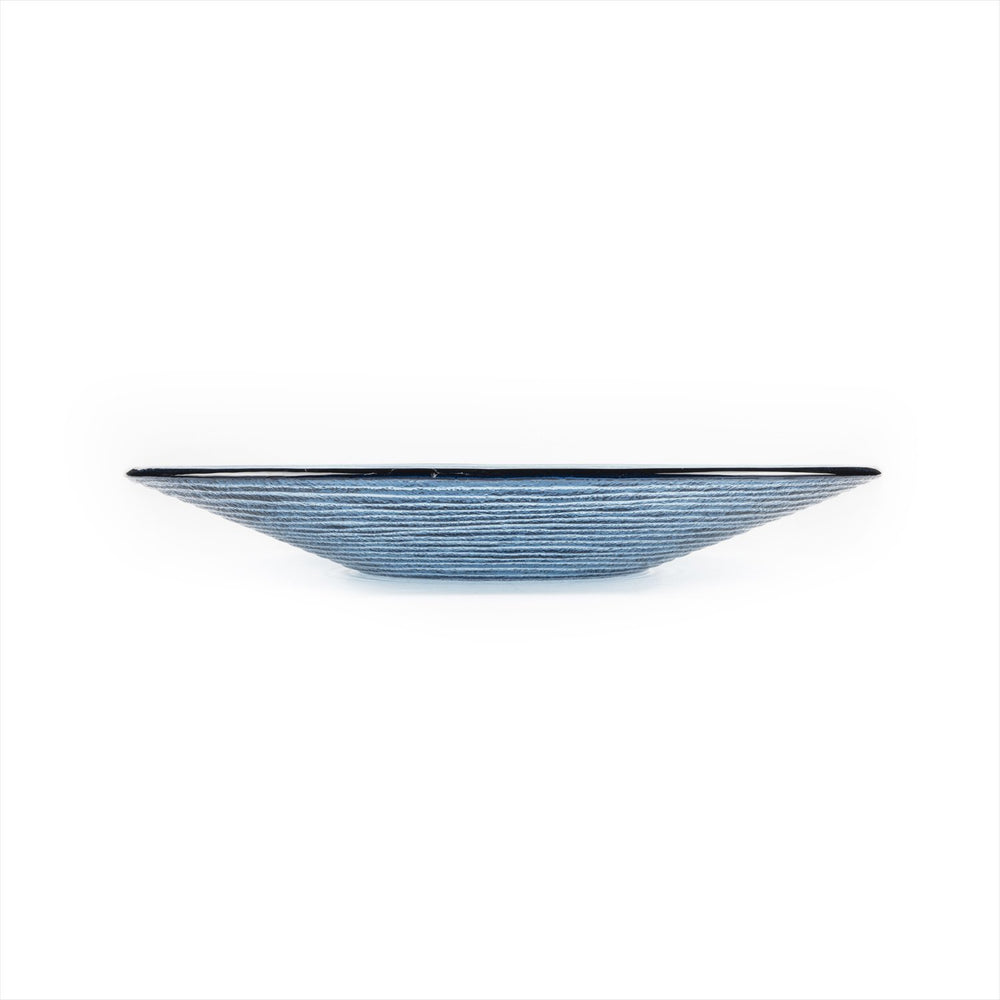 Turgla Fusion Glass dia.13.75" h:2" 58 oz. Round Transparent Blue Glass Bowl