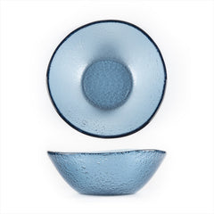 Turgla Fusion Glass dia.7.5" h:2.75" 20 oz. Round Transparent Blue Glass Bowl