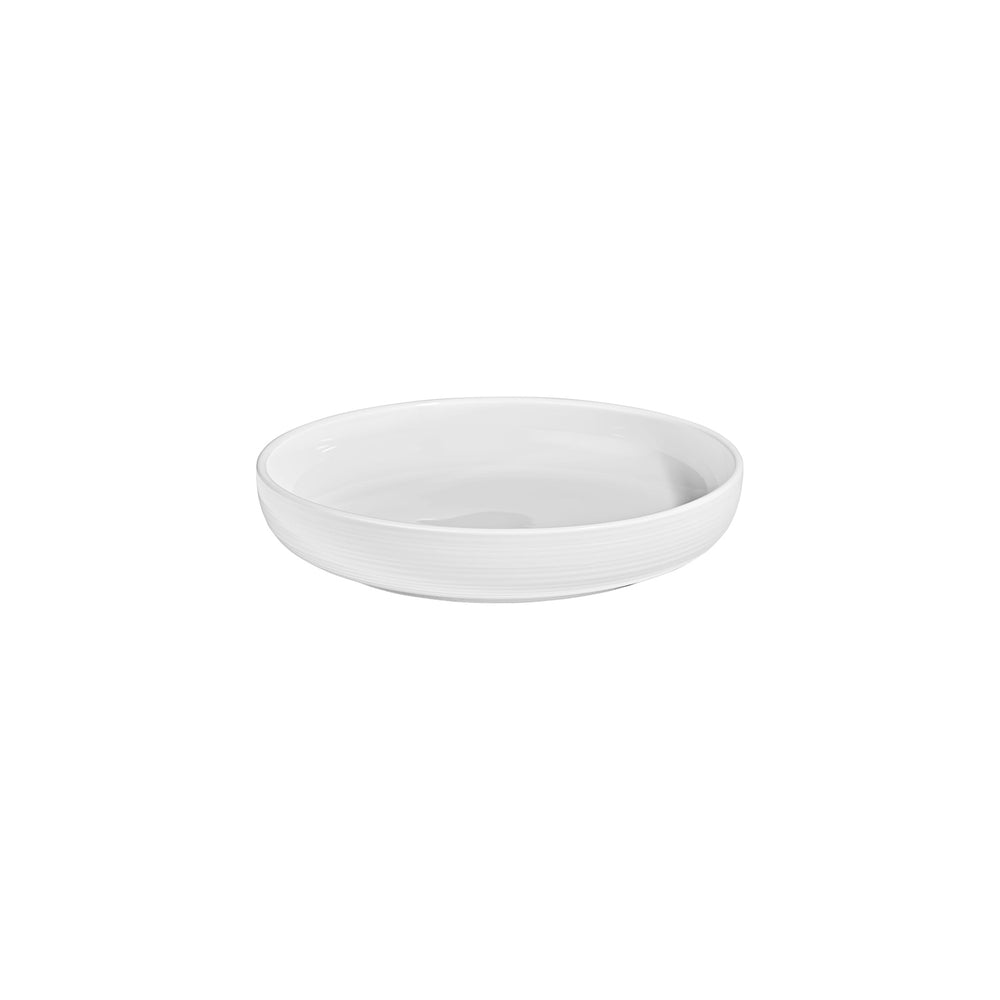 Helix White dia.10.25" h:2" 59 oz. Round Warm White Vitrified Deep Plate