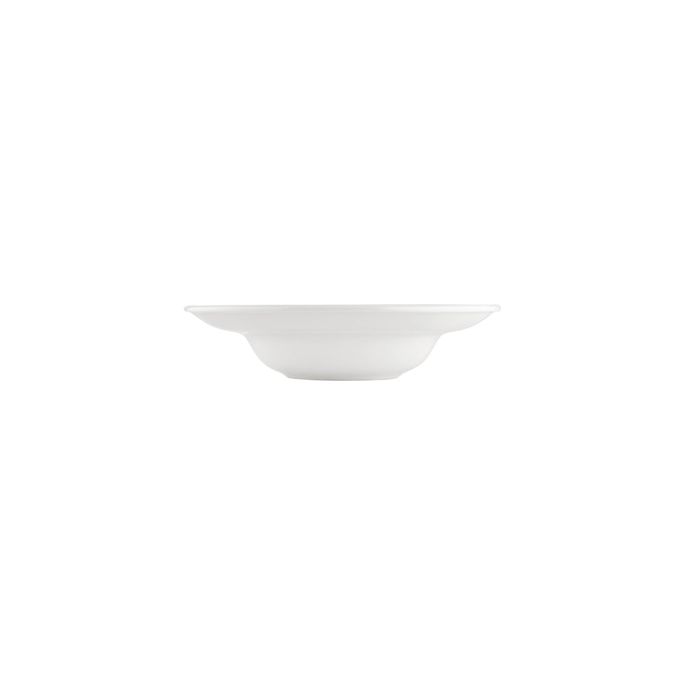 Helix White dia.9.75" h:2.25" 14 oz. Round Warm White Vitrified Deep Plate
