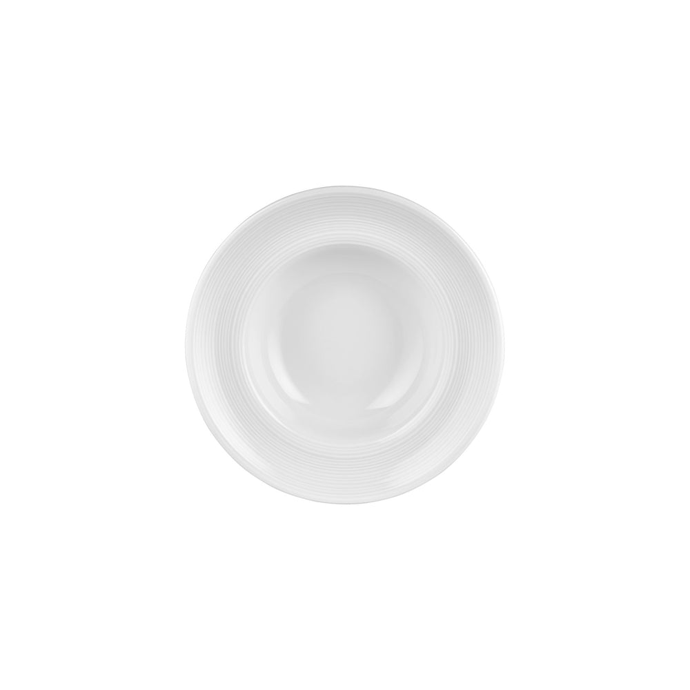 Helix White dia.9.75" h:2.25" 14 oz. Round Warm White Vitrified Deep Plate