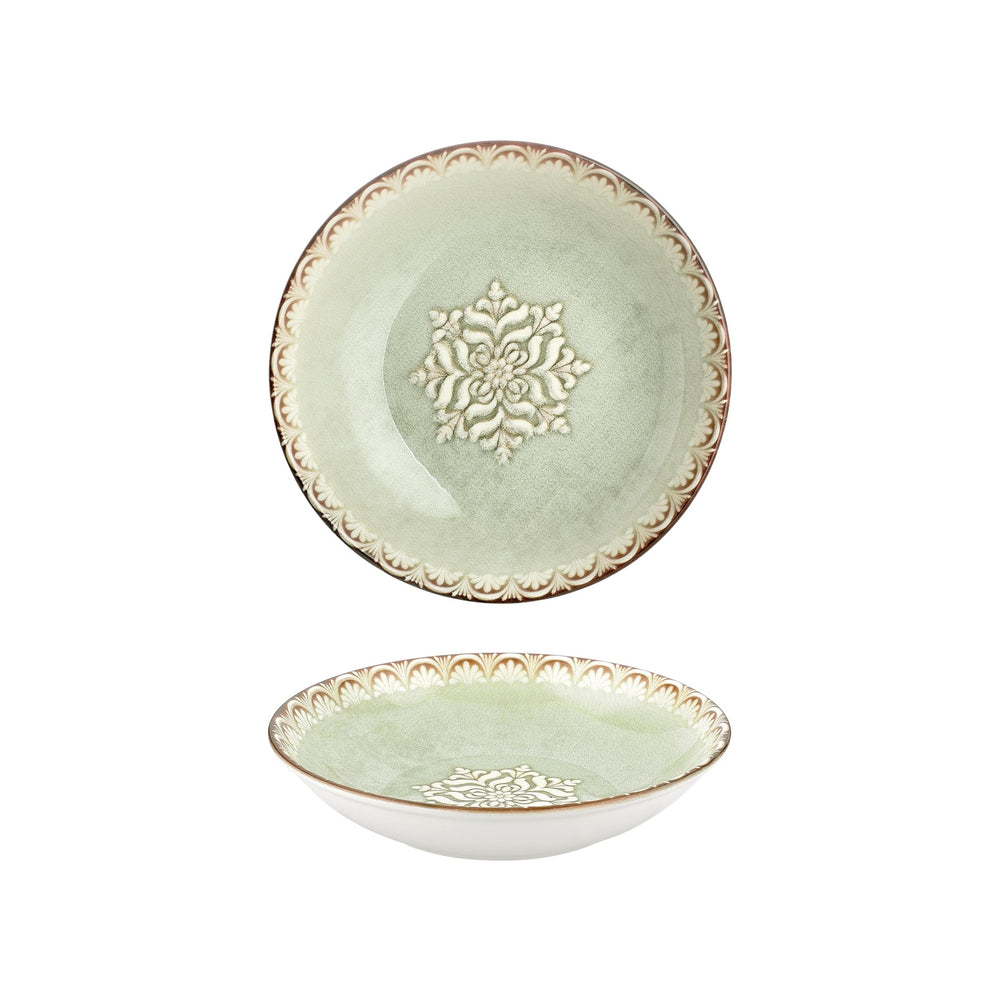 Rome dia.9.75" h:2" 44 oz. Round Green Vitrified Deep Plate