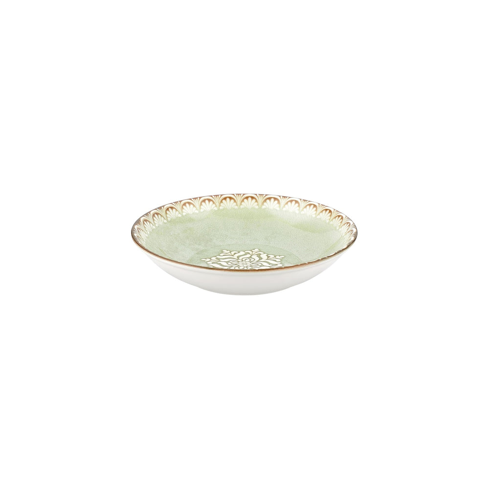 Rome dia.9.75" h:2" 44 oz. Round Green Vitrified Deep Plate