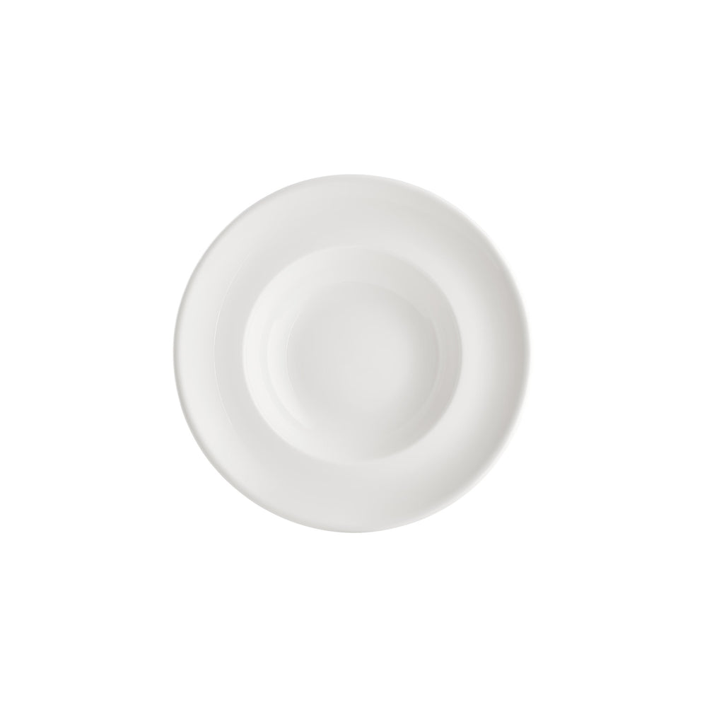 Gourmet dia.10.75" h:2.5" 17 oz. Round Warm White Vitrified Deep Plate