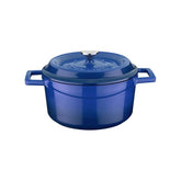 Turgla Cast Iron dia.7.75" h:4" 3 qt. Round Blue Cast Iron Dutch Oven