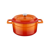 Turgla Cast Iron dia.7.75" h:4" 3 qt. Round Orange Cast Iron Dutch Oven