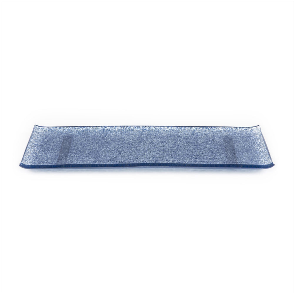 Turgla Fusion Glass 13.75" x 5" x h:0.5" Rectangular Blue Glass Platter