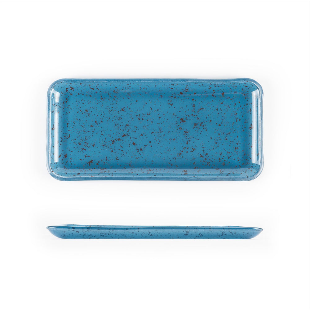 Turgla Fusion Glass 12.25" x 6" x h:1" Rectangular Blue Glass Platter