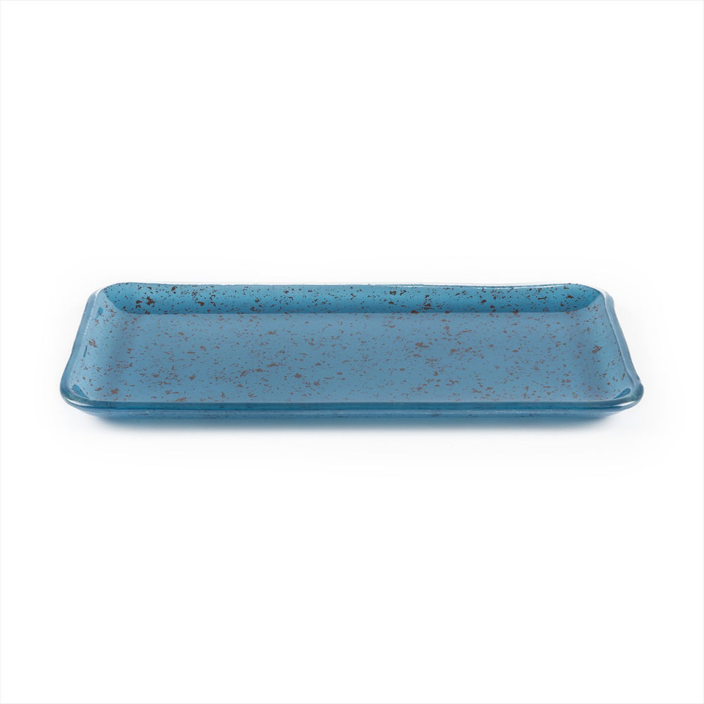 Turgla Fusion Glass 12.25" x 6" x h:1" Rectangular Blue Glass Platter