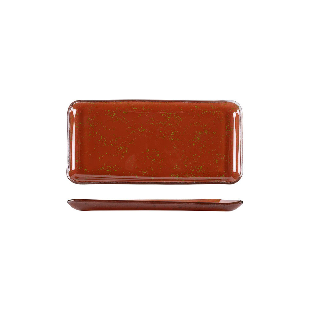Turgla Fusion Glass 12.25" x 6" x h:1" Rectangular Paprika Glass Platter