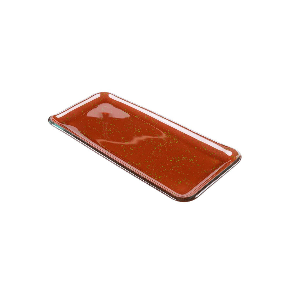 Turgla Fusion Glass 12.25" x 6" x h:1" Rectangular Paprika Glass Platter