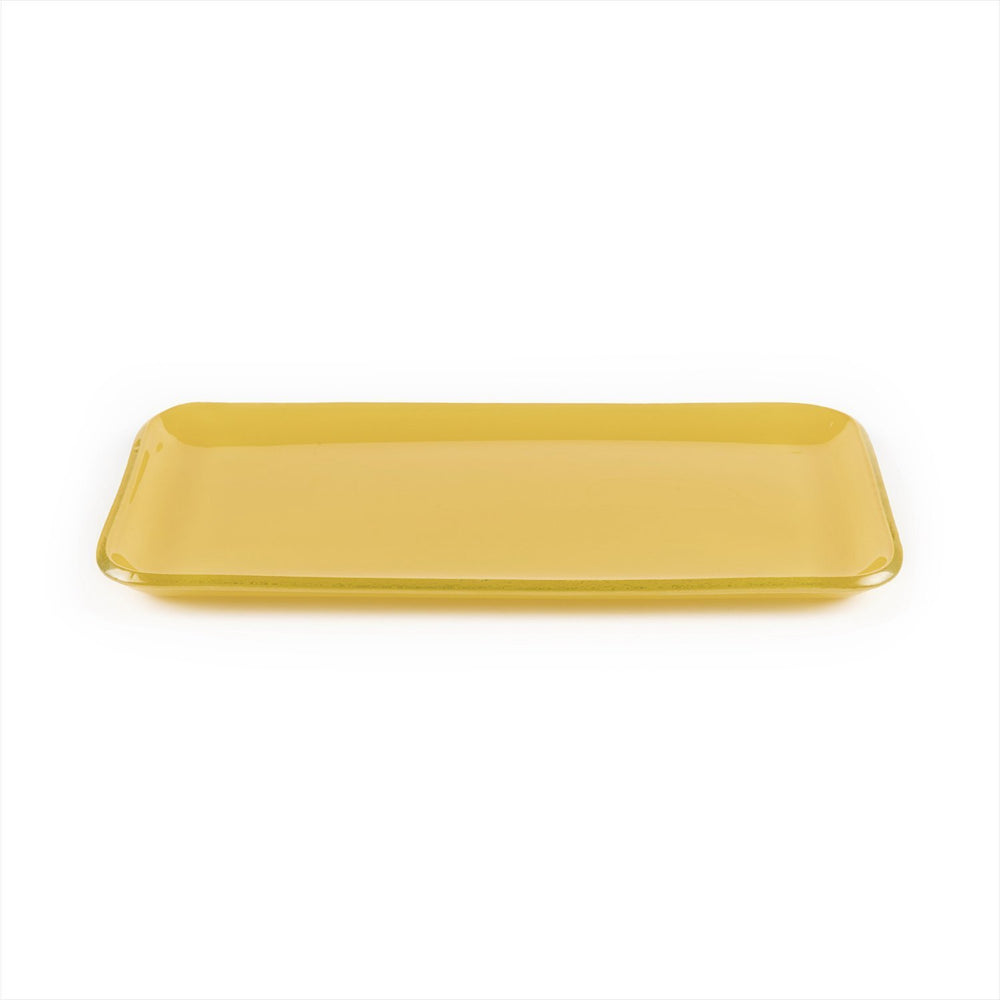 Turgla Fusion Glass 12.25" x 6" x h:1" Rectangular Turmeric Glass Platter