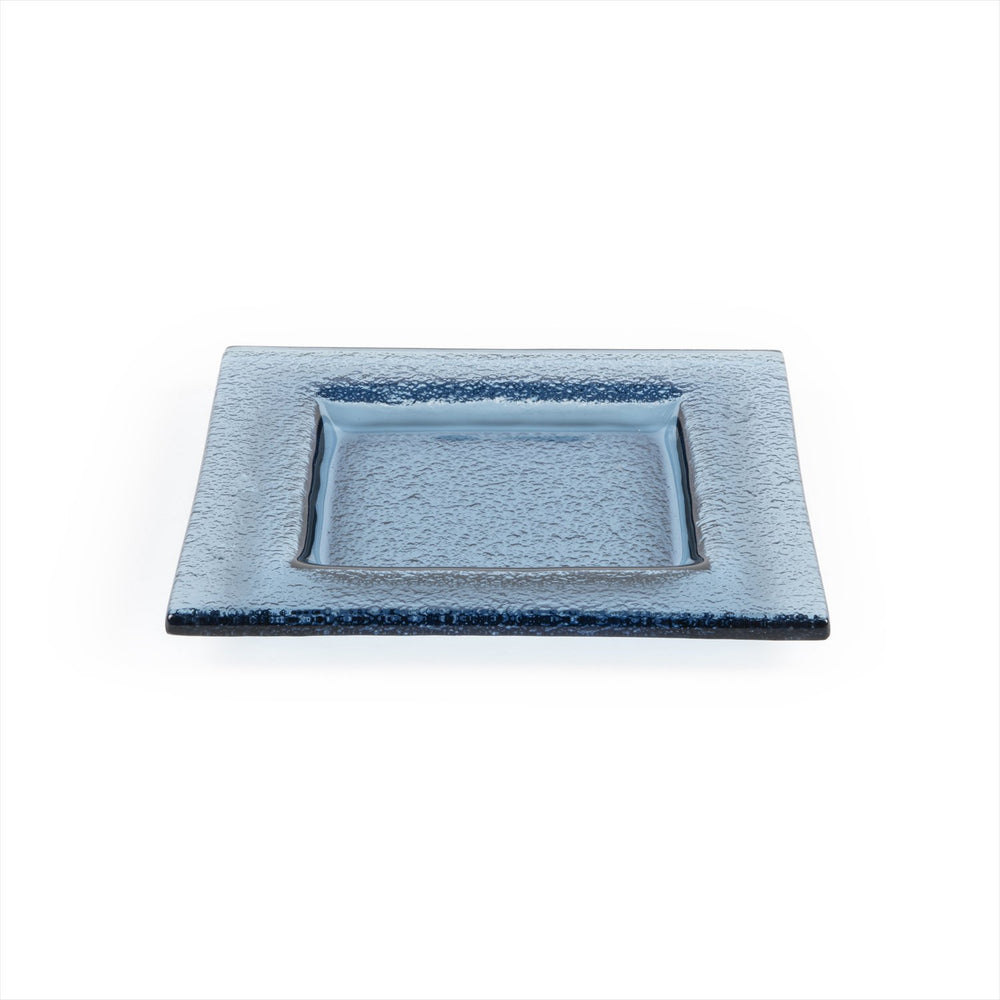 Turgla Fusion Glass 6" x 6" Square Transparent Blue Glass Plate