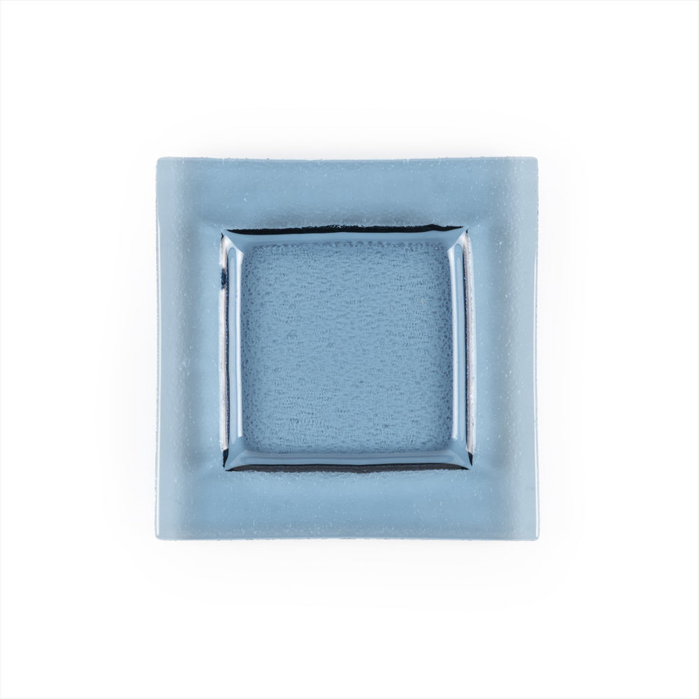 Turgla Fusion Glass 6" x 6" Square Transparent Blue Glass Plate