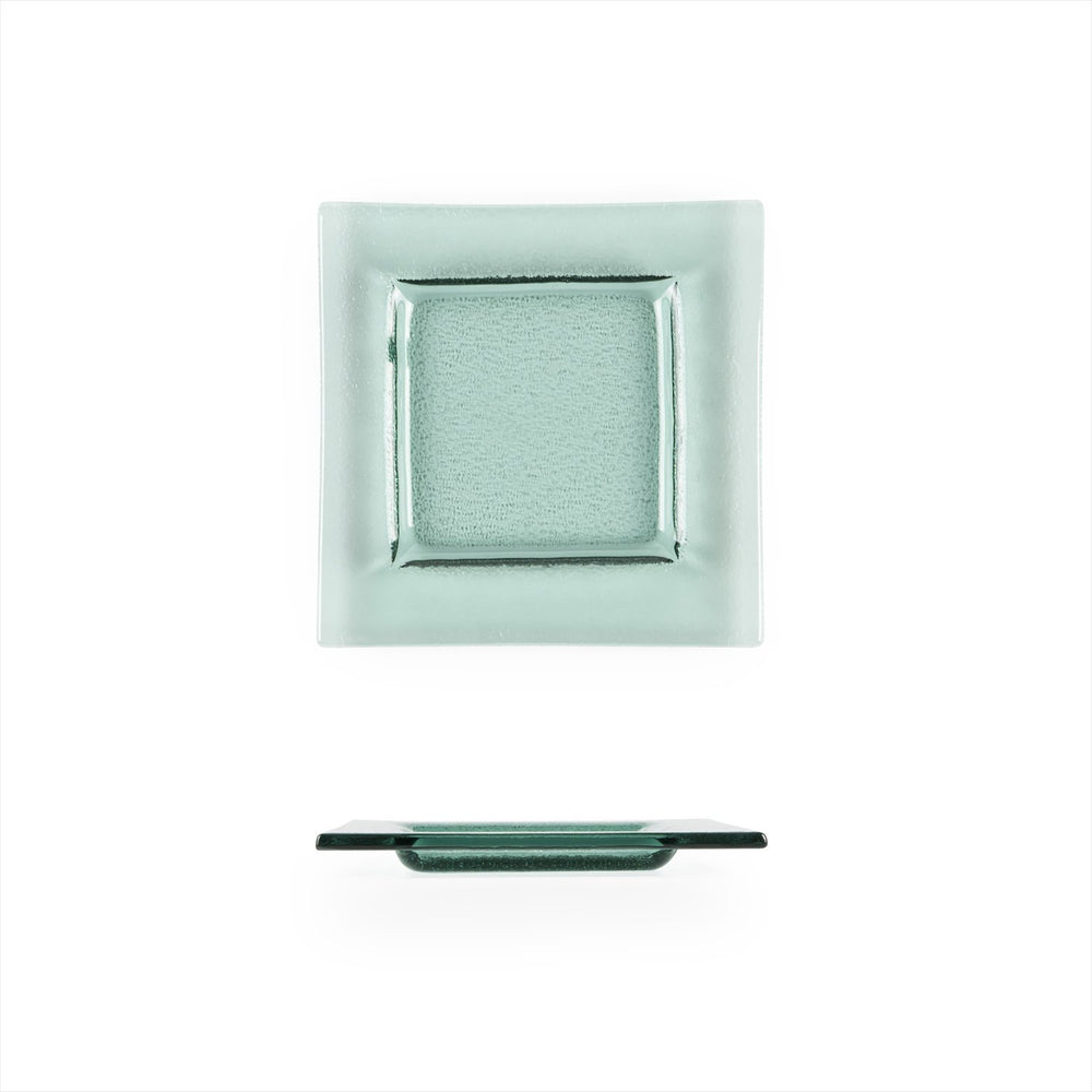 Turgla Fusion Glass 6" x 6" Square Transparent Green Glass Plate