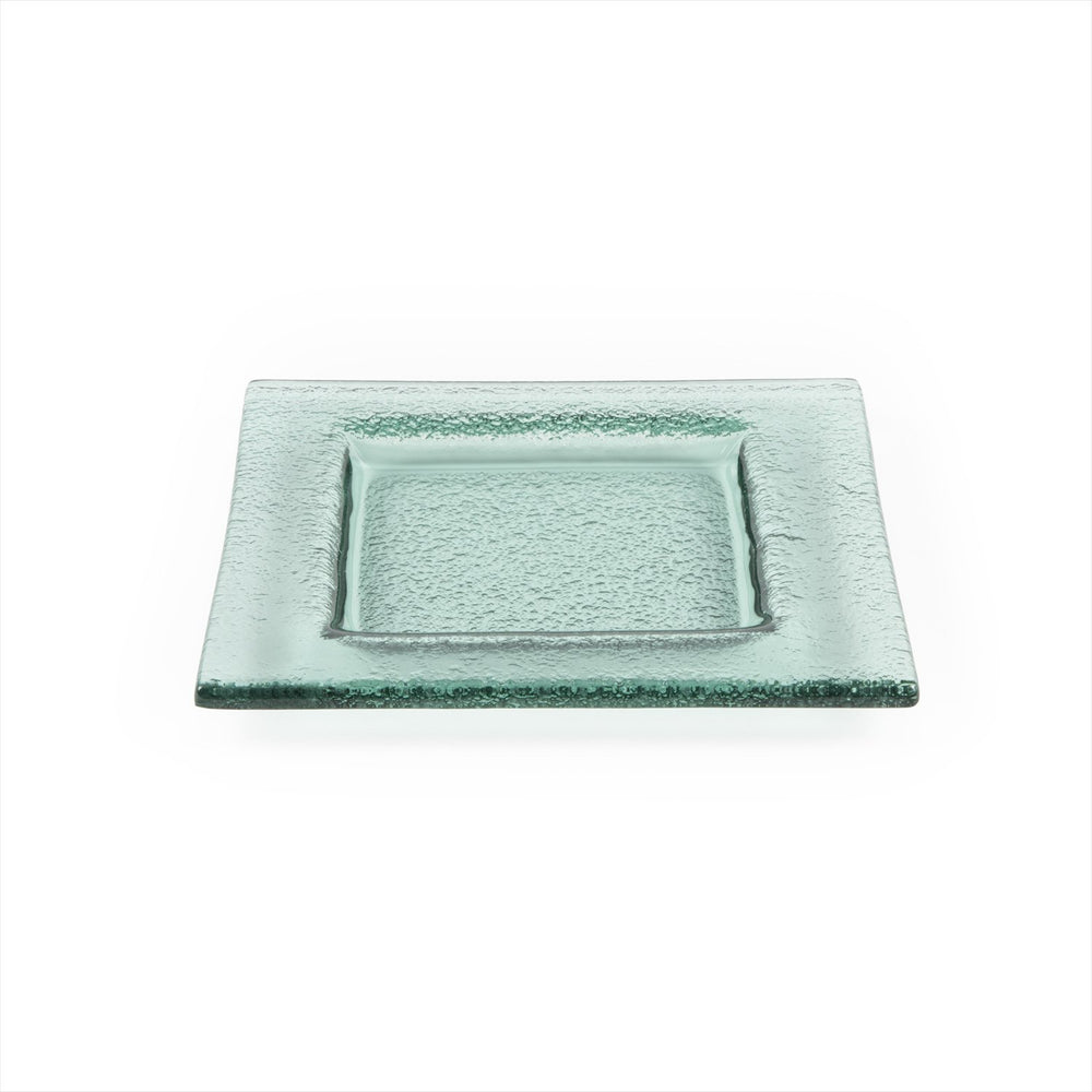 Turgla Fusion Glass 6" x 6" Square Transparent Green Glass Plate