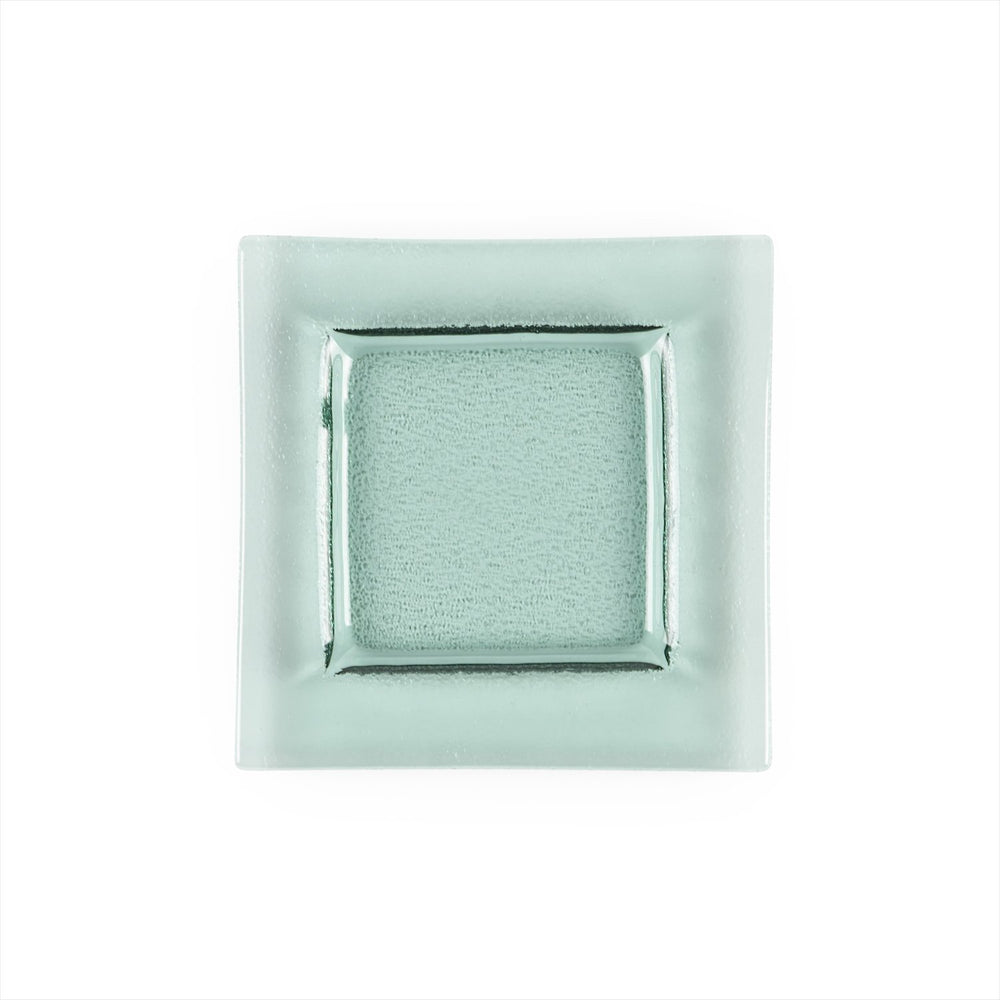 Turgla Fusion Glass 6" x 6" Square Transparent Green Glass Plate