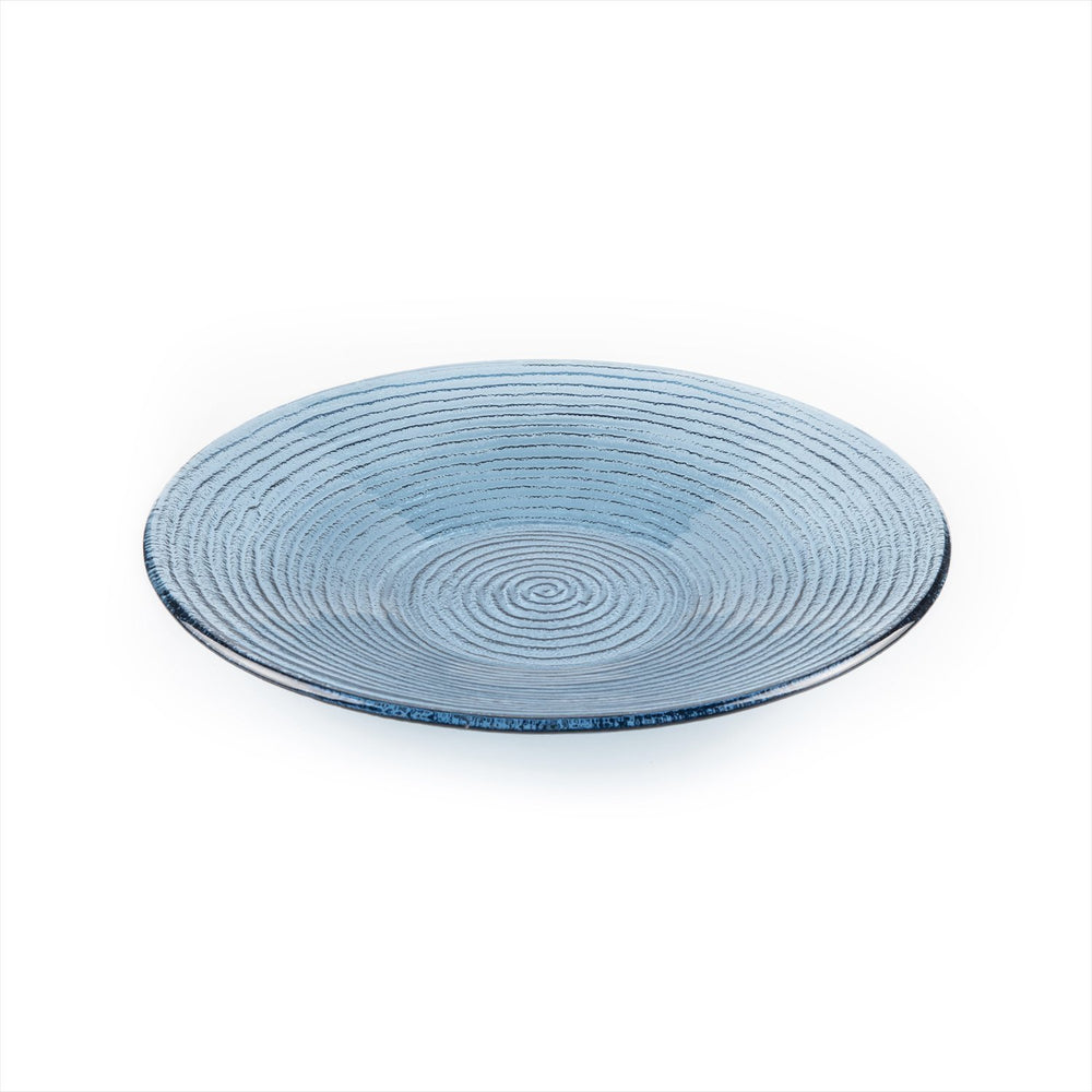 Turgla Fusion Glass dia.13.75" h:2" 58 oz. Round Transparent Blue Glass Bowl