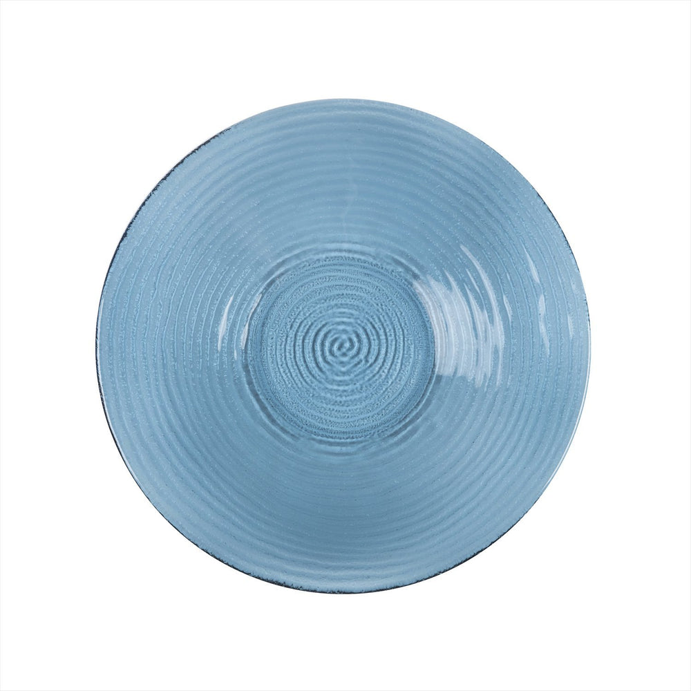Turgla Fusion Glass dia.13.75" h:2" 58 oz. Round Transparent Blue Glass Bowl