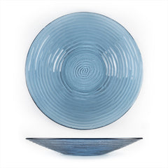 Turgla Fusion Glass dia.17.75" h:3" 4.5 qt. Round Transparent Blue Glass Bowl