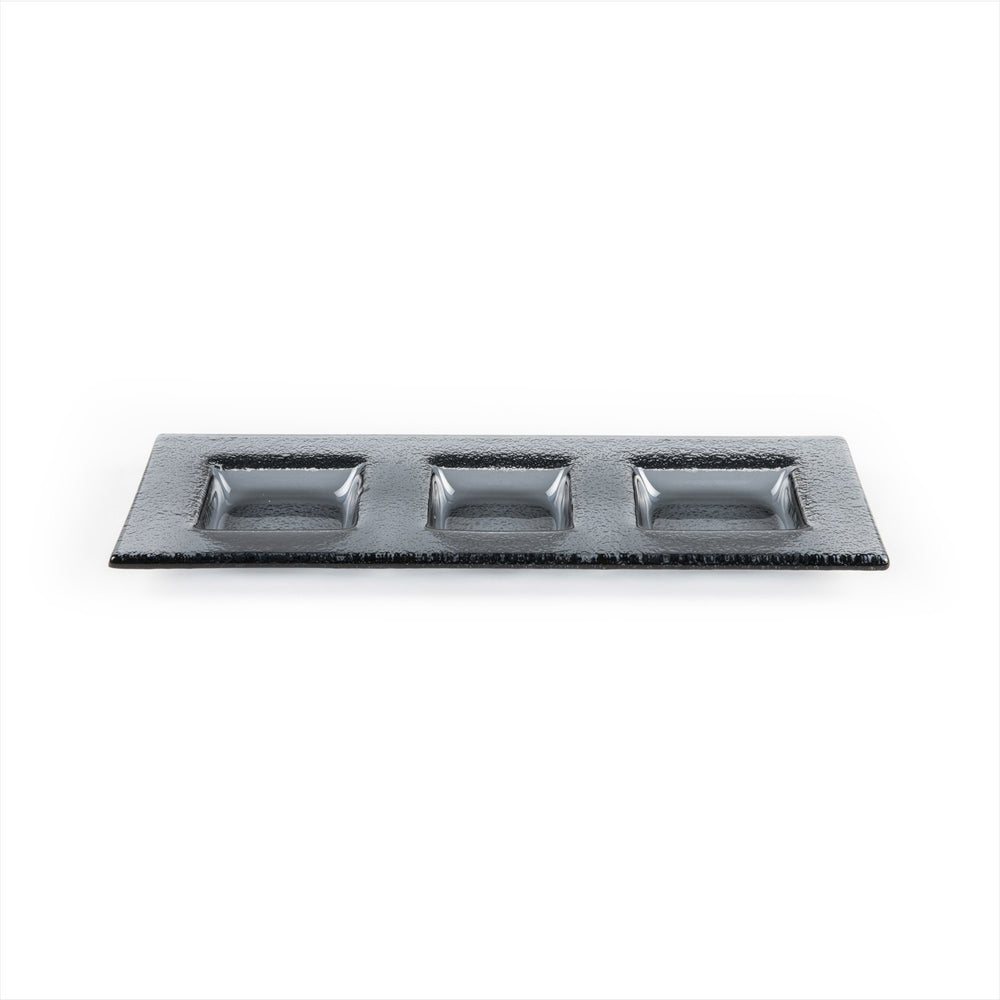 Turgla Fusion Glass 12.25" x 4" Rectangular Charcoal Glass Sectional Plate