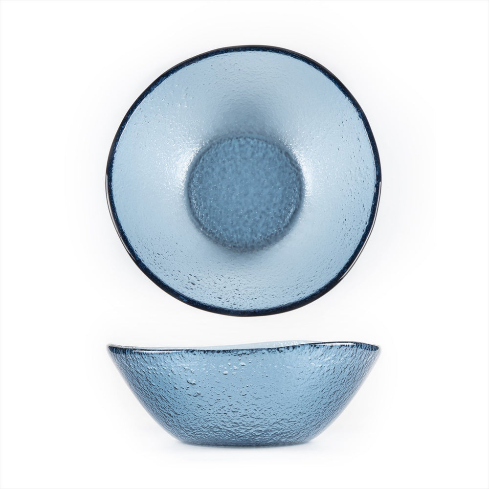 Turgla Fusion Glass dia.7.5" h:2.75" 20 oz. Round Transparent Blue Glass Bowl