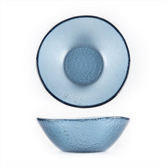 Turgla Fusion Glass dia.7.5" h:2.75" 20 oz. Round Transparent Blue Glass Bowl