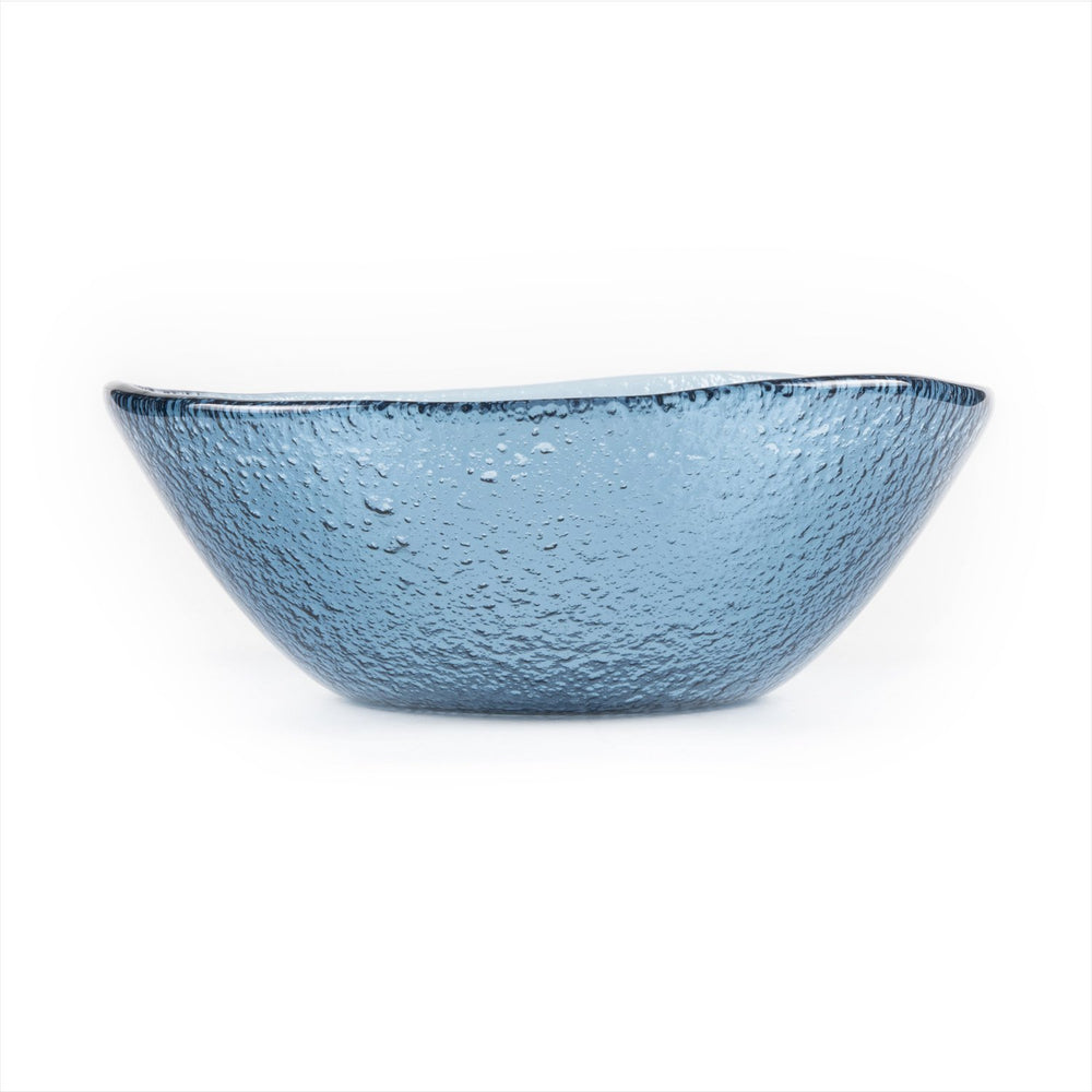 Turgla Fusion Glass dia.7.5" h:2.75" 20 oz. Round Transparent Blue Glass Bowl
