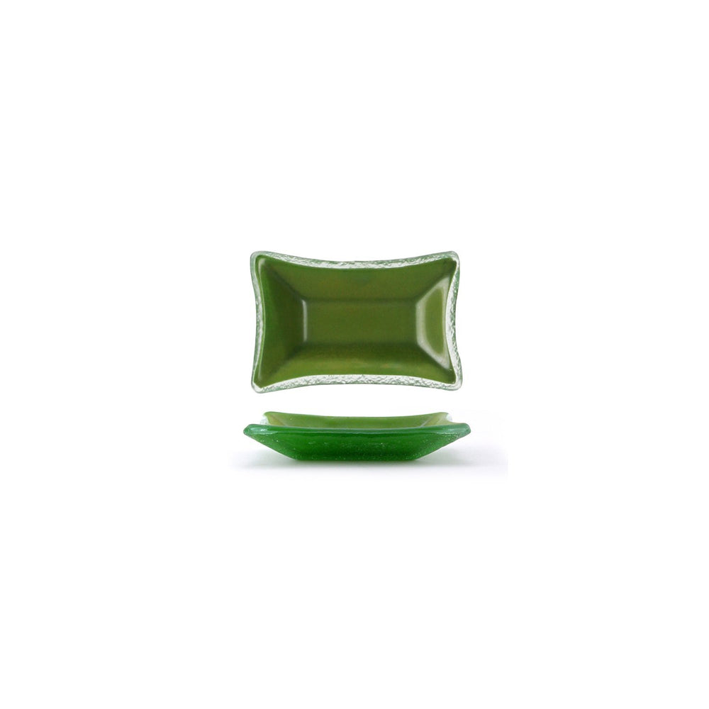 Turgla Fusion Glass 4.25" x 2.5" x h:0.5" 1 oz. Rectangular Green Glass Ramekin