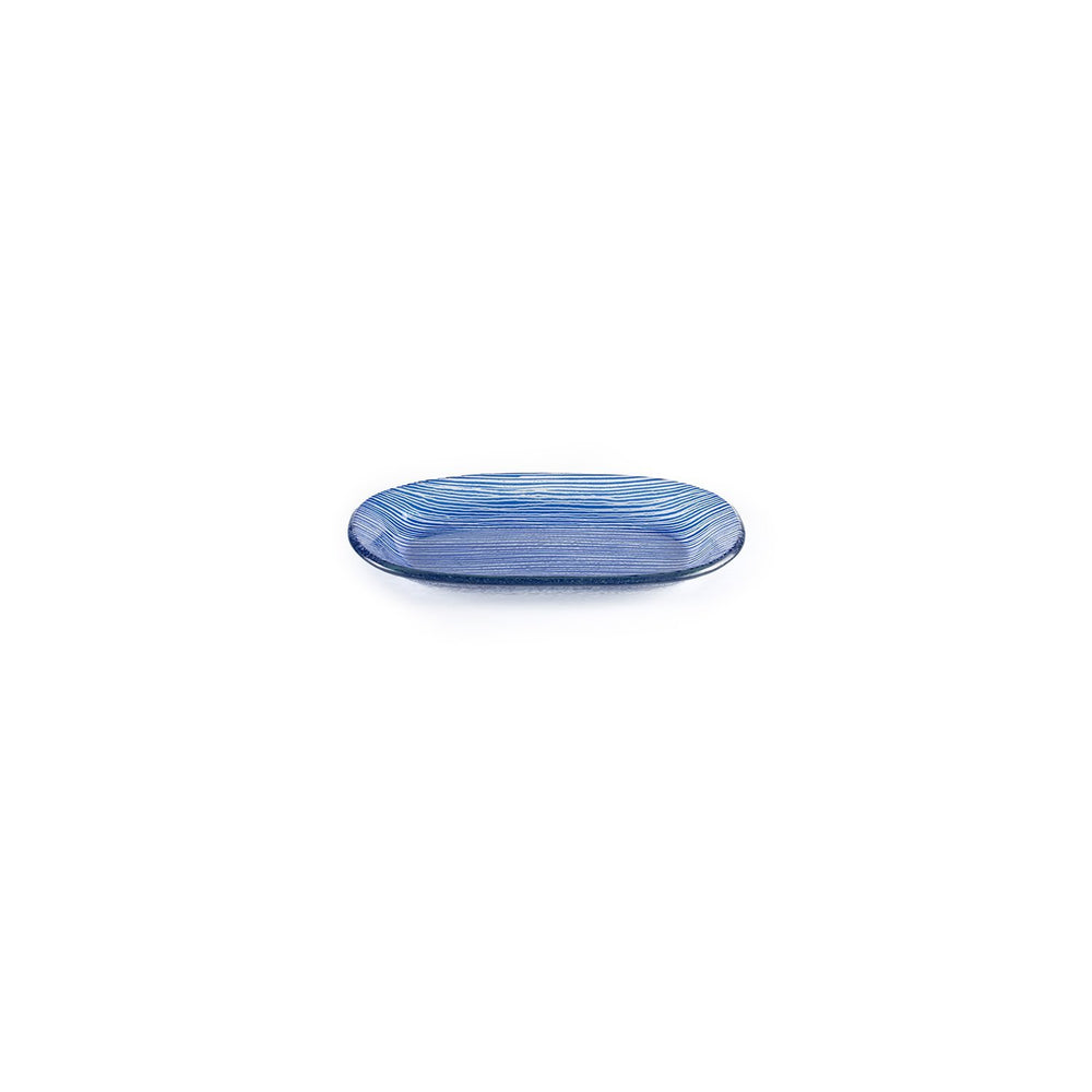 Turgla Fusion Glass 7.75" x 4.25" x h:0.5" Oval Blue Glass Platter