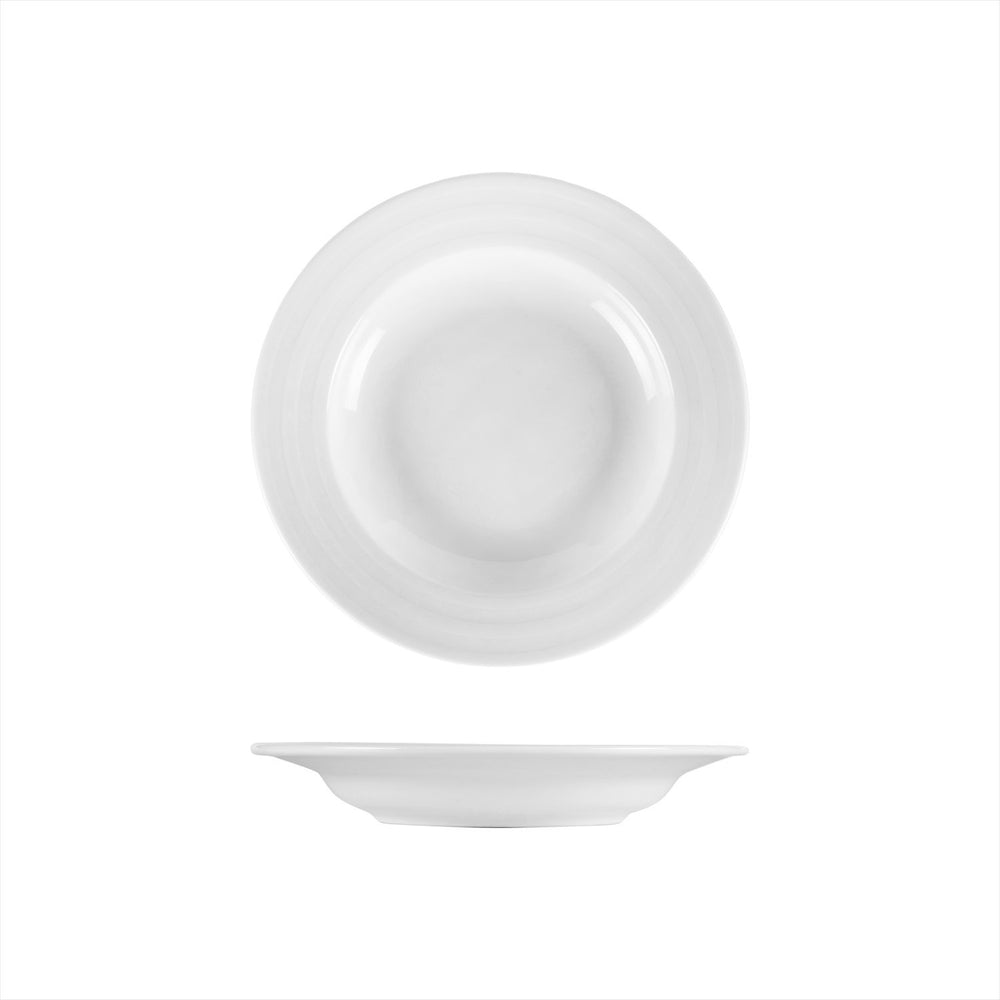 Lizbon dia.9" h:1.5" 13 oz. Round White Porcelain Deep Plate
