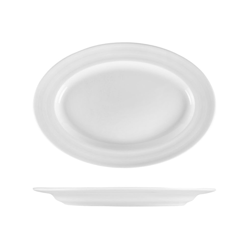 Lizbon 13.25" x 9.25" x h:1.25" Oval White Porcelain Platter