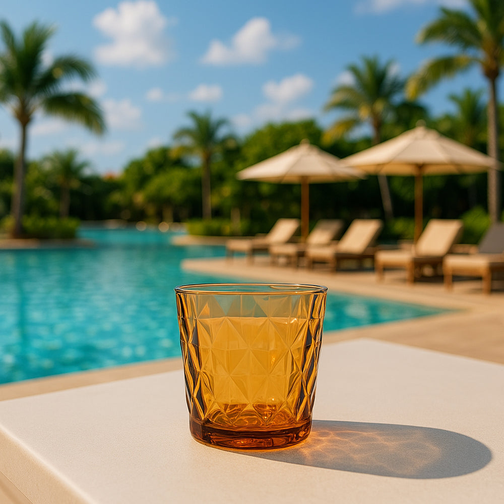 Prism dia.3.5" h:3.5" 10 oz. Round Amber Polycarbonate Rocks/Old Fashioned