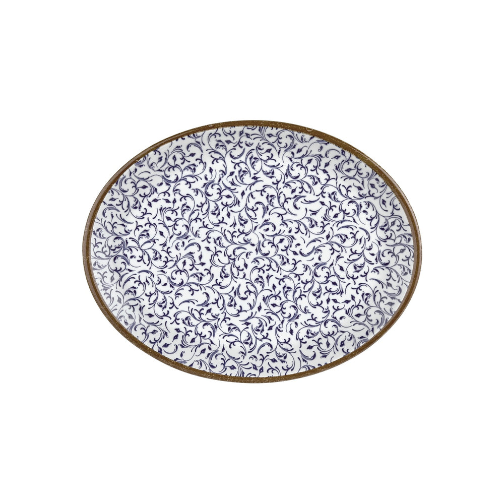 Edera 14.25" x 11" x h:1.25" Oval Blue Vitrified Platter