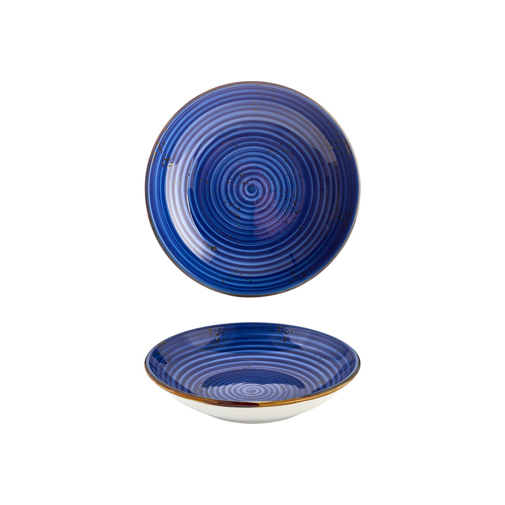 Enigma dia.9" h:1.75" 34 oz. Round Blue Vitrified Deep Plate