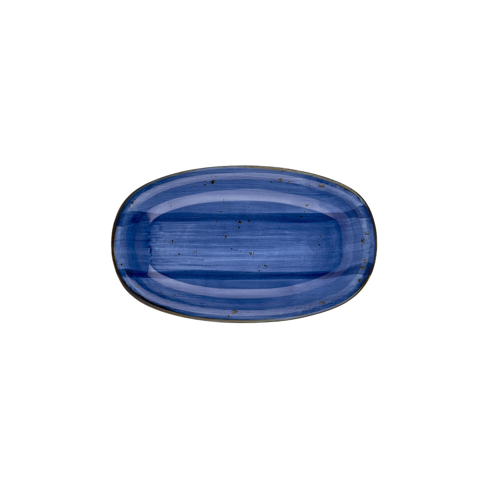 Enigma 11.5" x 7" x h:1.25" Oval Blue Vitrified Platter