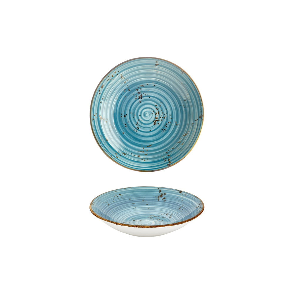 Infinity dia.8.25" h:1.25" 27 oz. Round Turquoise Vitrified Deep Plate