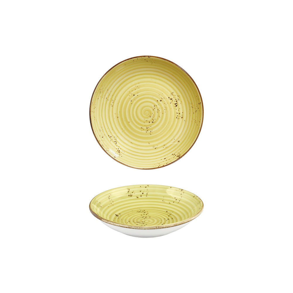 Sun dia.8.25" h:1.25" 27 oz. Round Yellow Vitrified Deep Plate