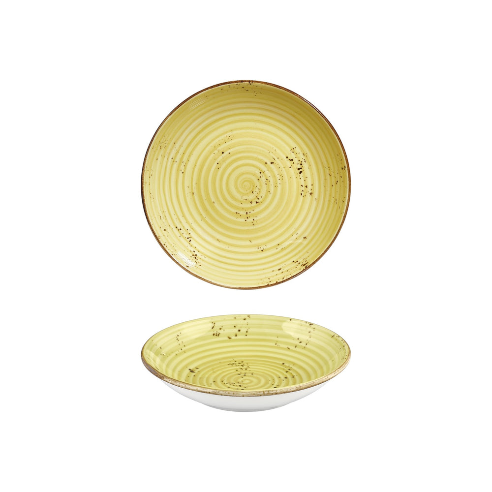 Sun dia.9" h:1.75" 34 oz. Round Yellow Vitrified Deep Plate