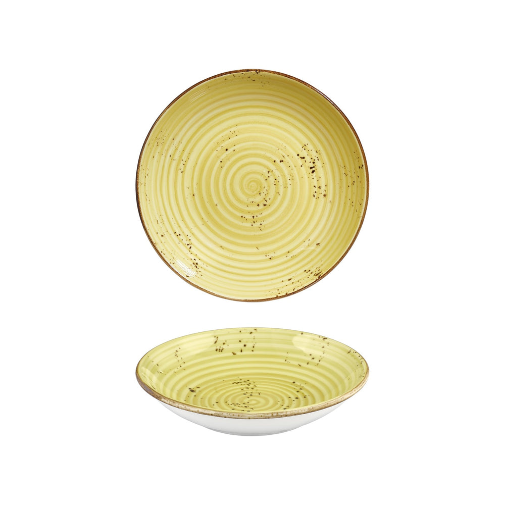 Sun dia.9.75" h:2" 44 oz. Round Yellow Vitrified Deep Plate
