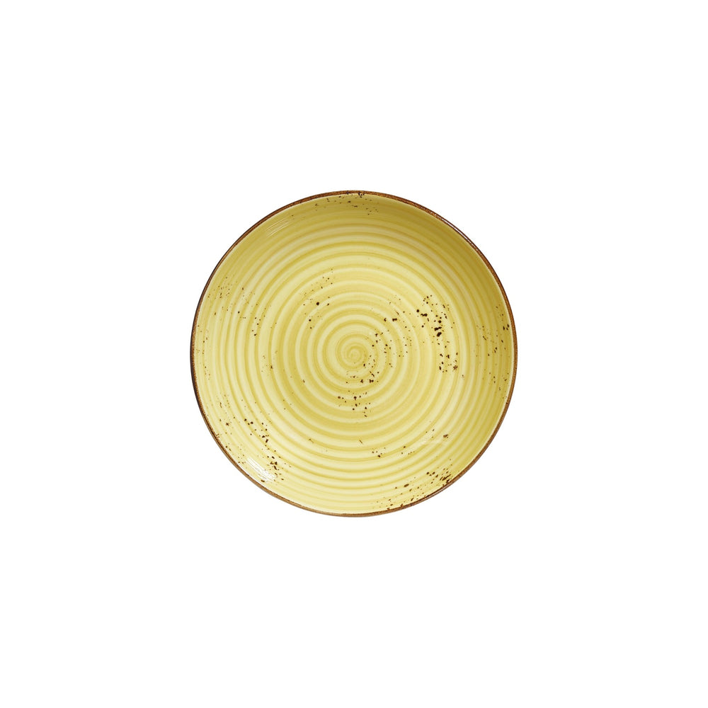 Sun dia.9.75" h:2" 44 oz. Round Yellow Vitrified Deep Plate