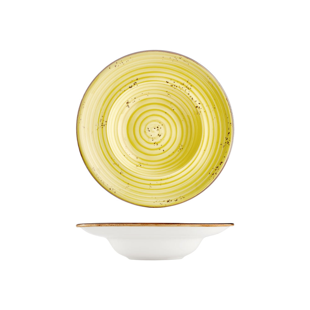 Sun dia.10.75" h:2.5" 17 oz. Round Yellow Vitrified Deep Plate