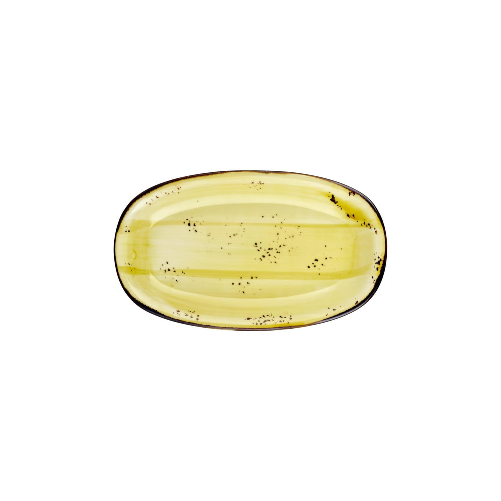 Sun 11.5" x 7" x h:1.25" Oval Yellow Vitrified Platter