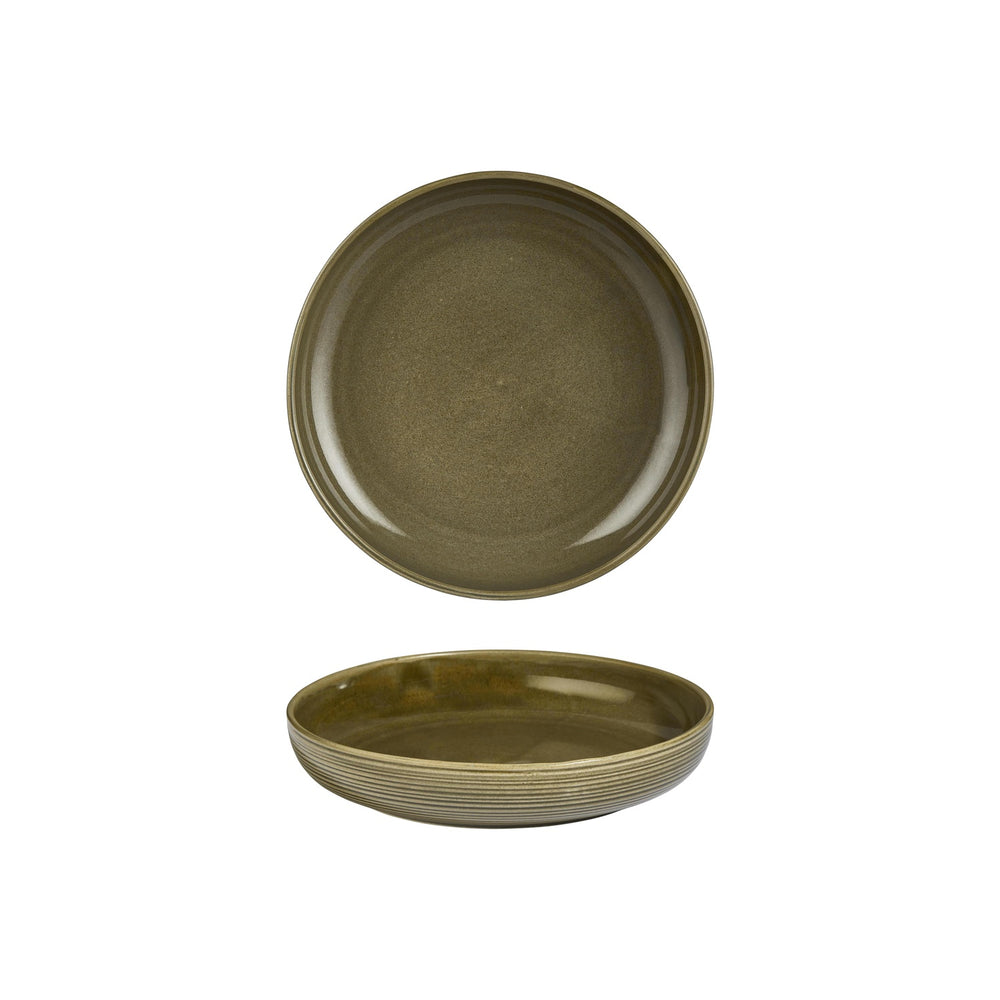 Helix Bamboo dia.9" h:0" 42 oz. Round Green Vitrified Deep Plate