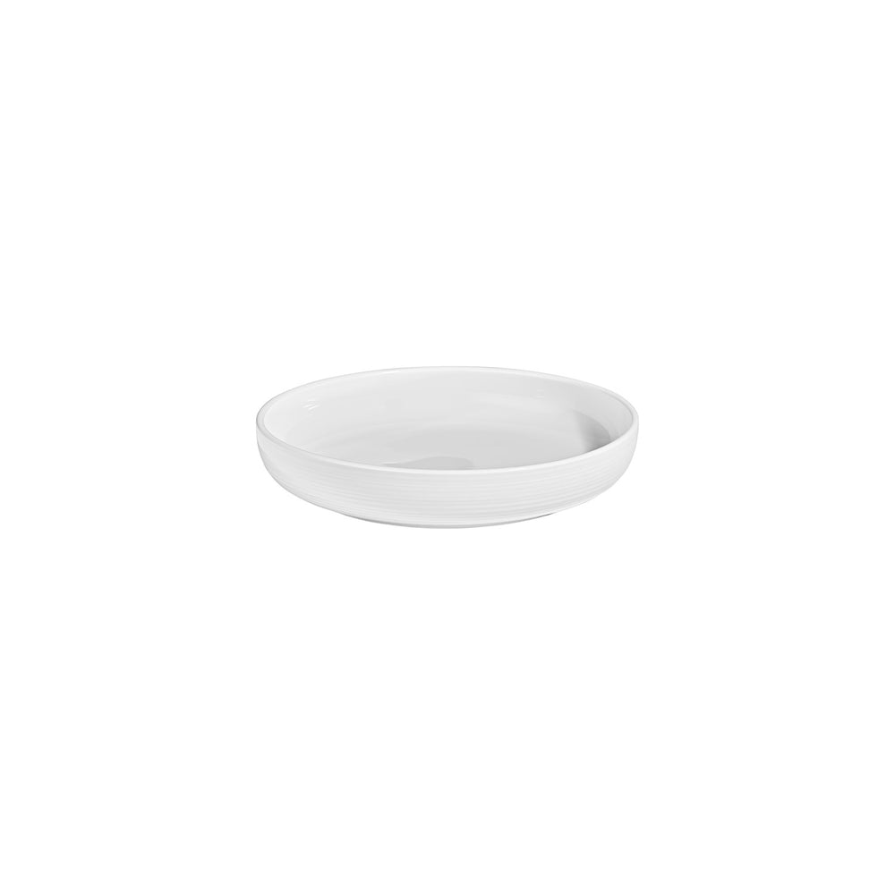 Helix White dia.9" h:0" 42 oz. Round Warm White Vitrified Deep Plate
