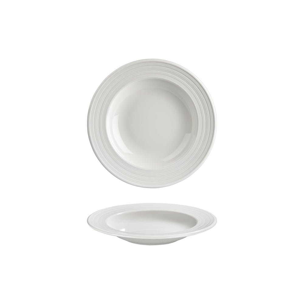 Helix White dia.9" h:0" 10 oz. Round Warm White Vitrified Deep Plate