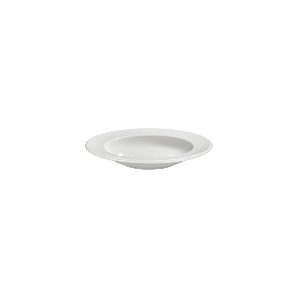 Helix White dia.9" h:0" 10 oz. Round Warm White Vitrified Deep Plate