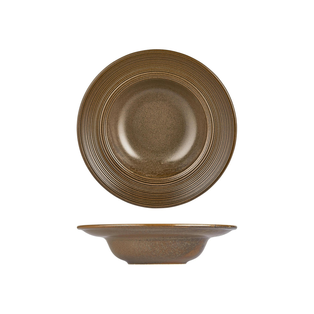 Helix Kaldi dia.10.75" h:2.5" 17 oz. Round Brown Vitrified Deep Plate